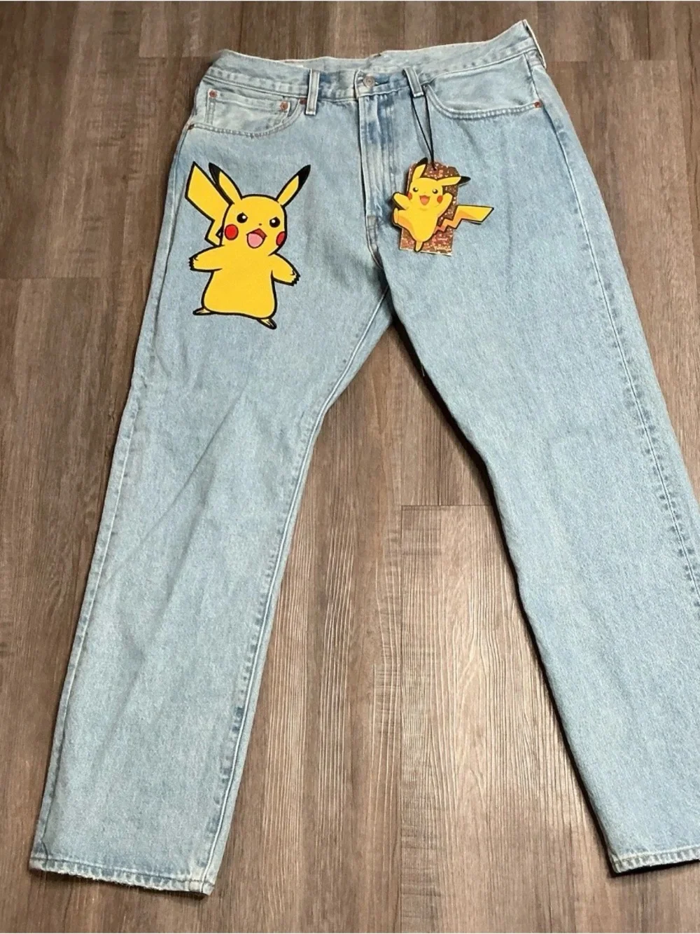 Levi's Light Blue Straight Jeans with Yellow Pikachu Patch